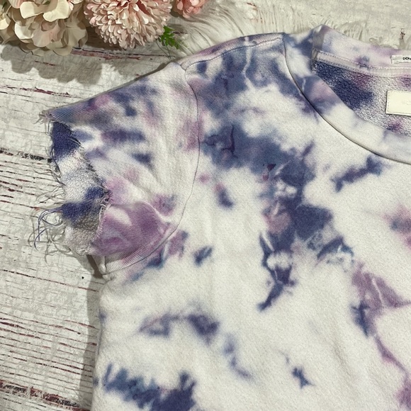 Mother The Fray Cap Sleeve Blueberry Tie Dye Sweat Rainbow Pullover Top - Picture 6 of 14